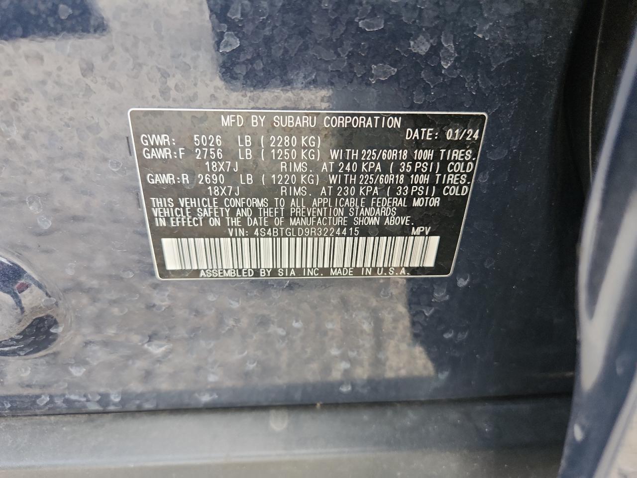 2024 Subaru Outback Onyx Edition Xt VIN: 4S4BTGLD9R3224415 Lot: 81106375