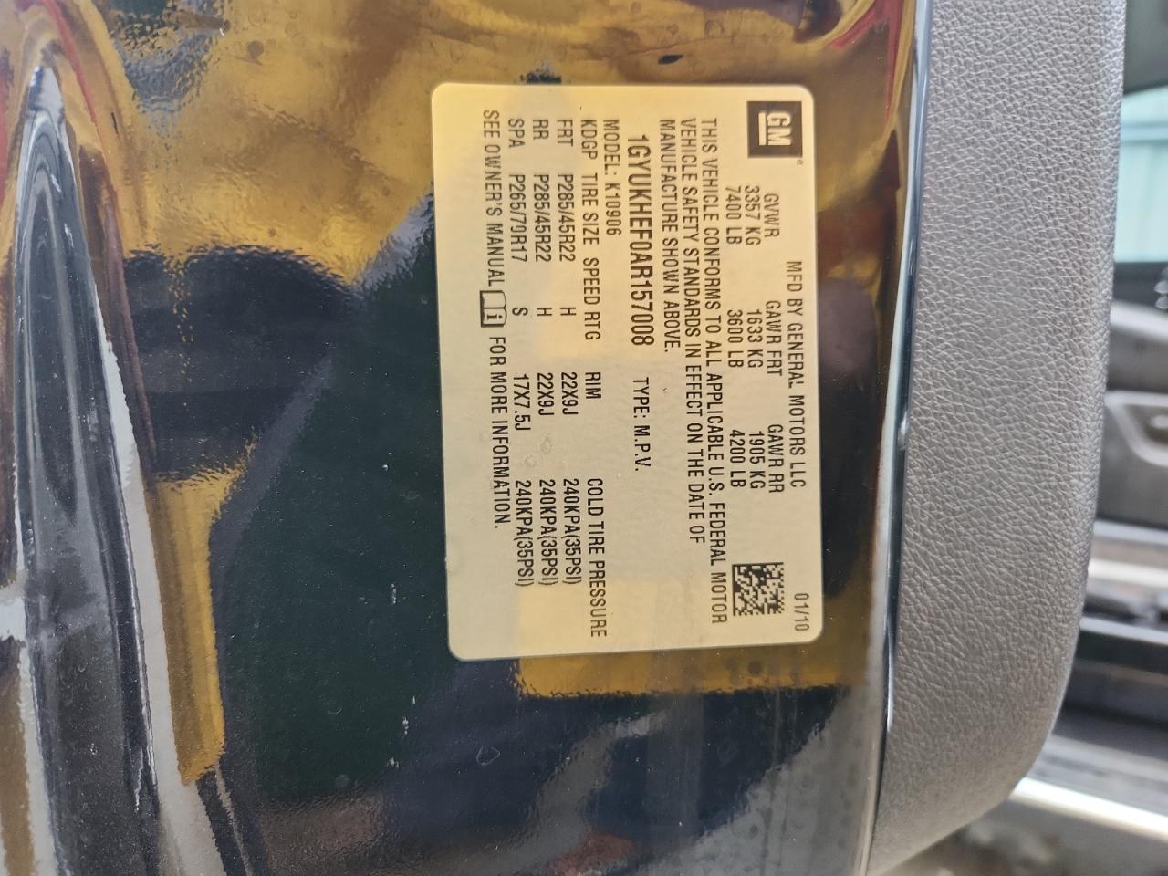 2010 Cadillac Escalade Esv Luxury VIN: 1GYUKHEF0AR157008 Lot: 71020305