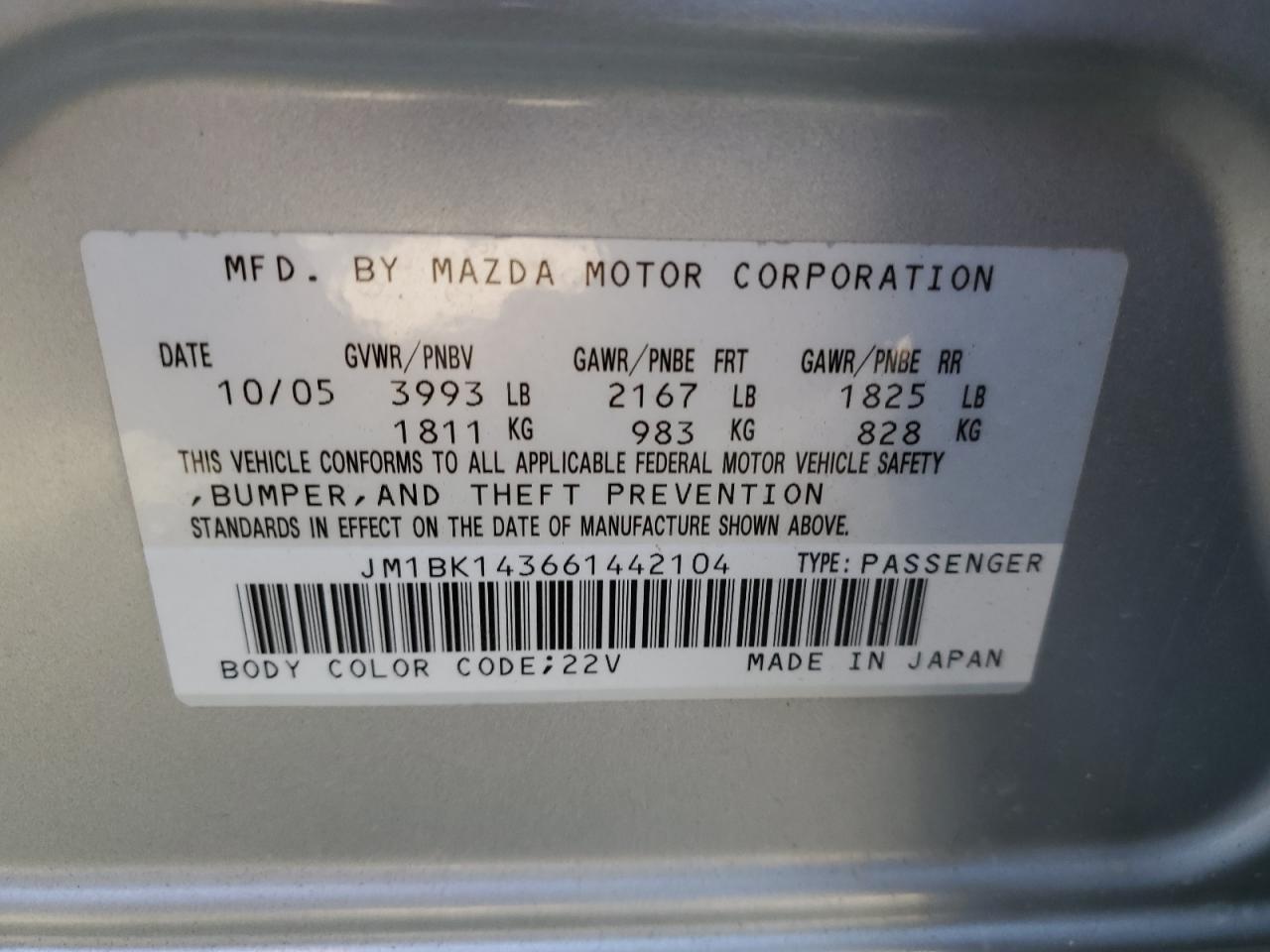 2006 Mazda 3 Hatchback VIN: JM1BK143661442104 Lot: 71657985