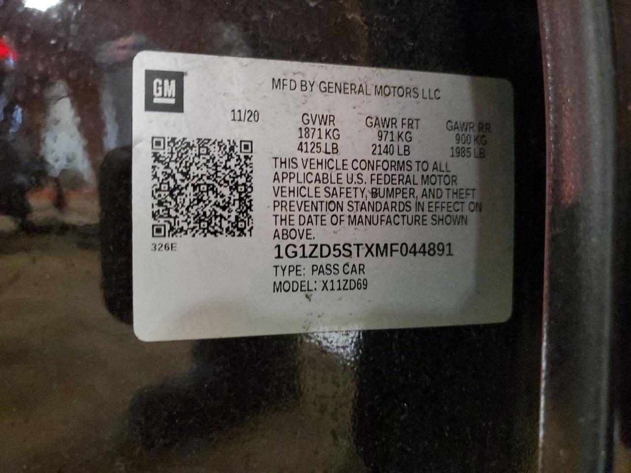 2021 Chevrolet Malibu Lt VIN: 1G1ZD5STXMF044891 Lot: 82073845