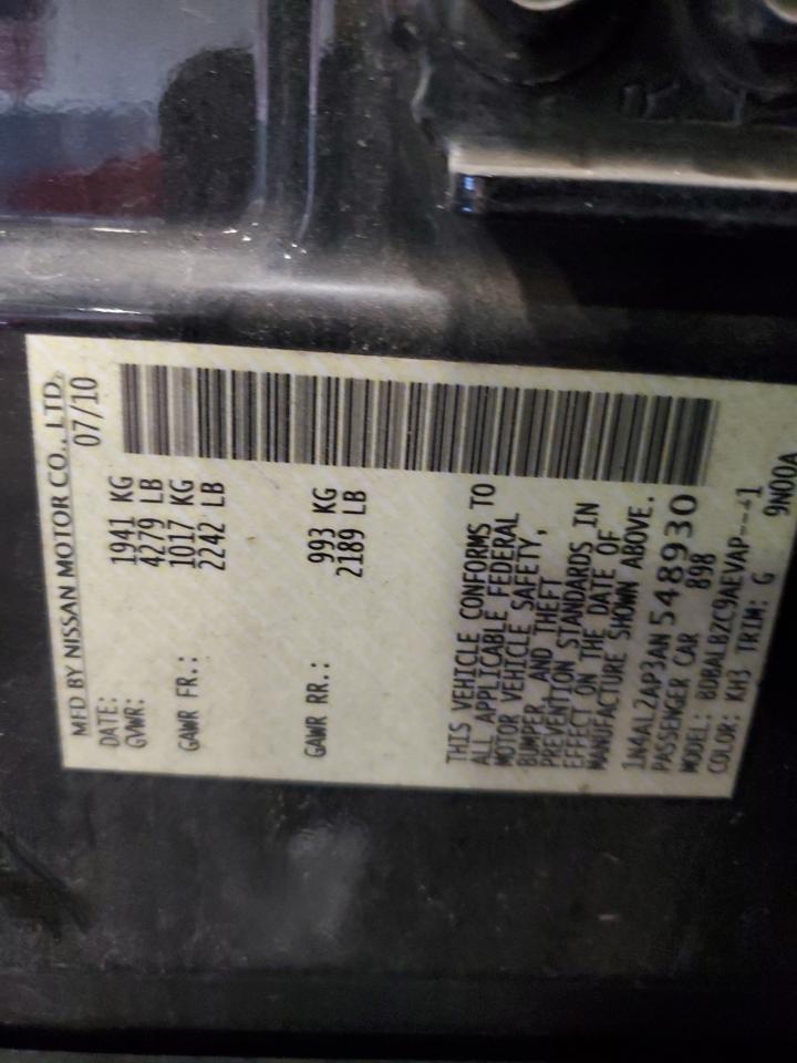 2010 Nissan Altima Base VIN: 1N4AL2AP3AN548930 Lot: 83926305