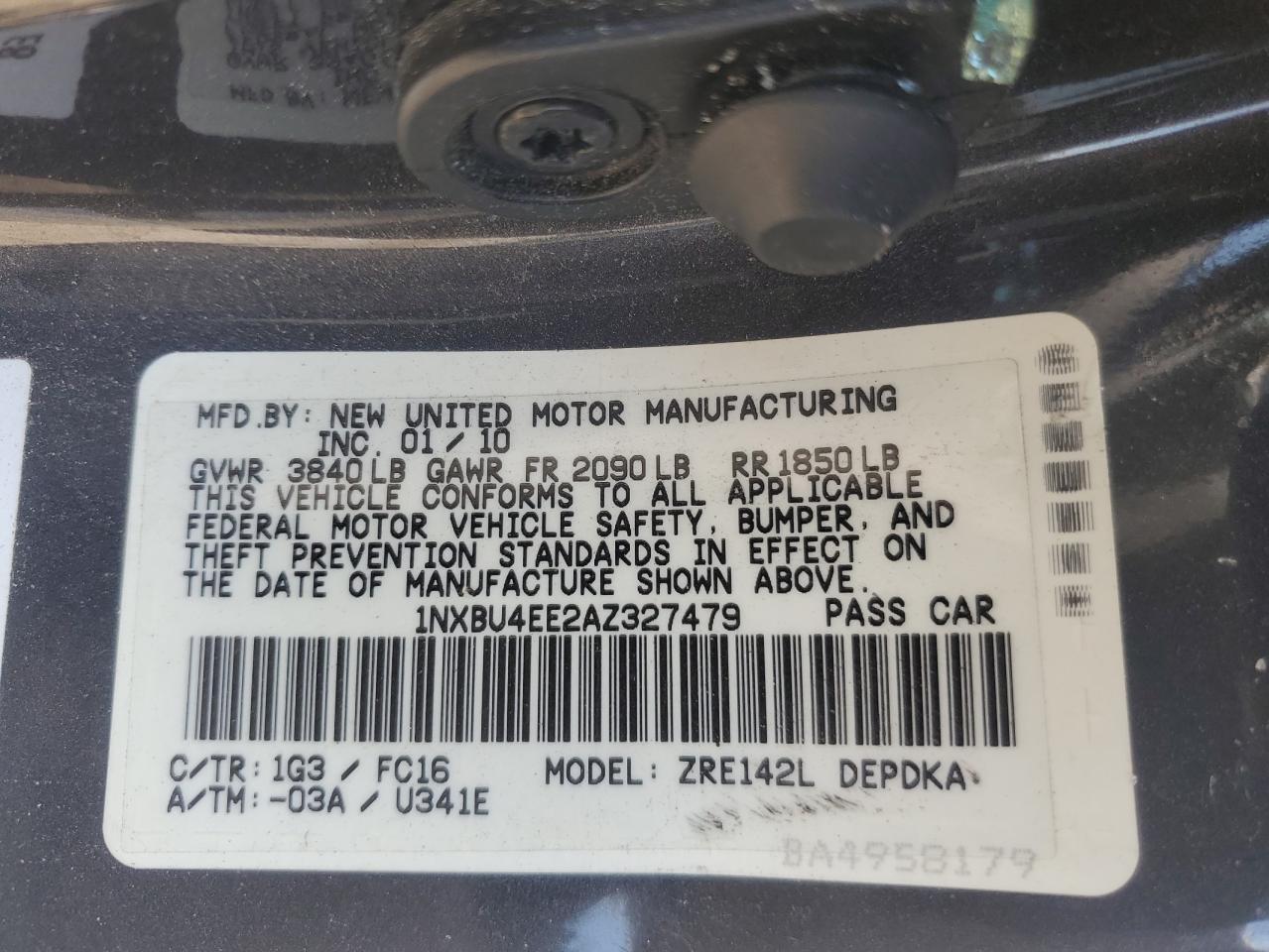 2010 Toyota Corolla Base VIN: 1NXBU4EE2AZ327479 Lot: 80828575