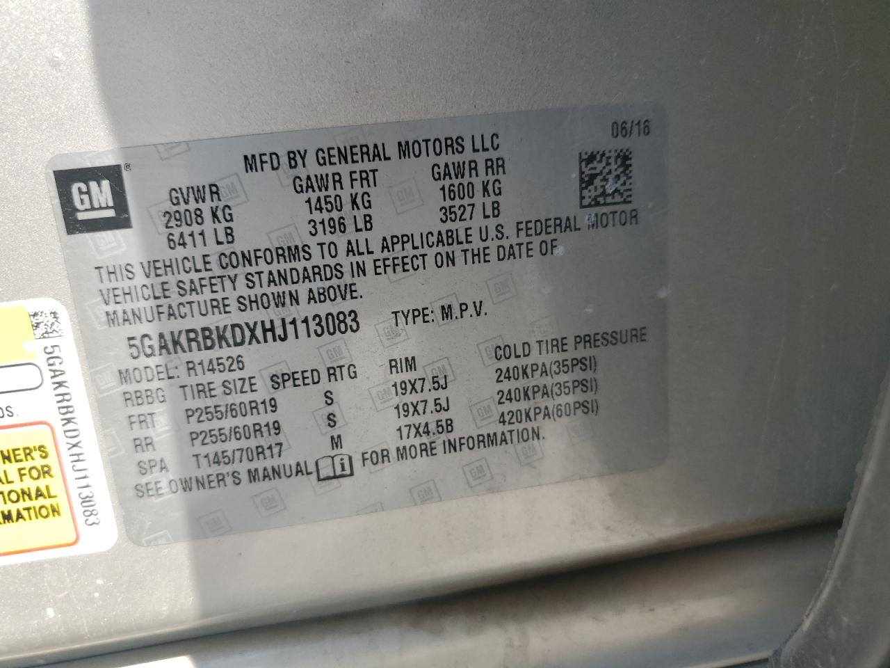 2017 Buick Enclave VIN: 5GAKRBKDXHJ113083 Lot: 80622405