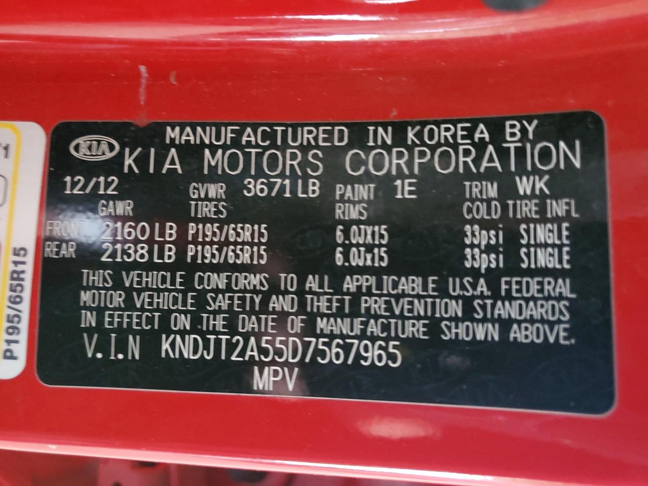 2013 Kia Soul VIN: KNDJT2A55D7567965 Lot: 81674565