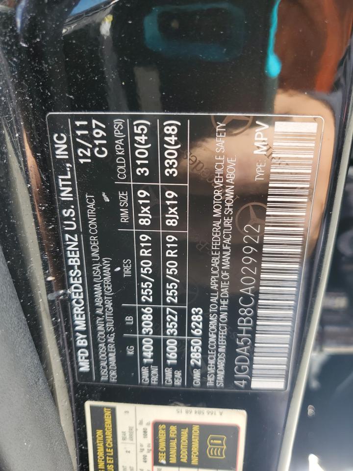 2012 Mercedes-Benz Ml 350 4Matic VIN: 4JGDA5HB8CA029922 Lot: 70875565