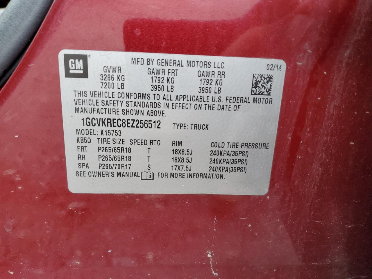 2014 Chevrolet Silverado K1500 Lt VIN: 1GCVKREC8EZ256512 Lot: 80817945