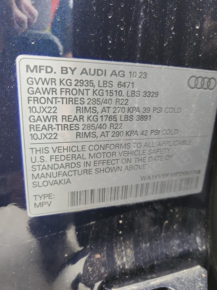 2023 Audi Q8 Prestige S-Line VIN: WA1FVBF10PD051745 Lot: 71208045