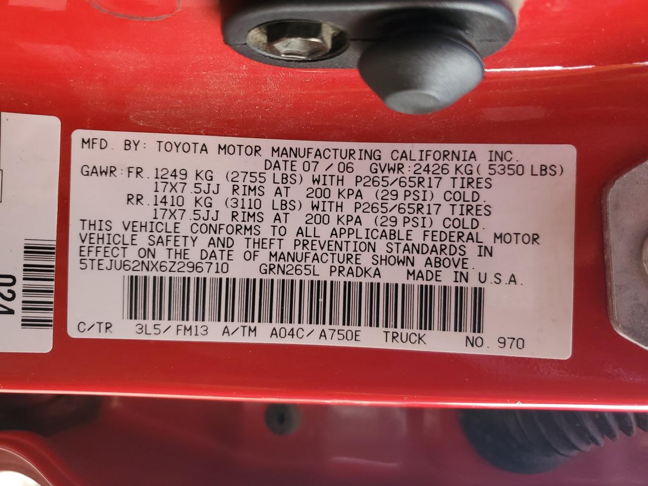 2006 Toyota Tacoma Double Cab Prerunner VIN: 5TEJU62NX6Z296710 Lot: 82145775
