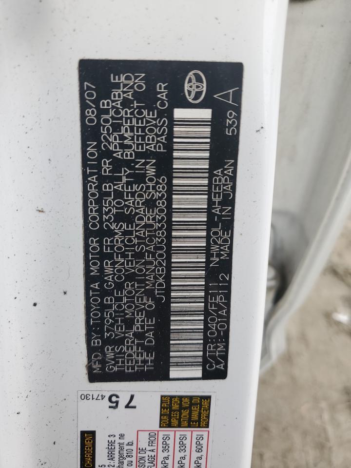 2008 Toyota Prius VIN: JTDKB20U383308386 Lot: 84406375