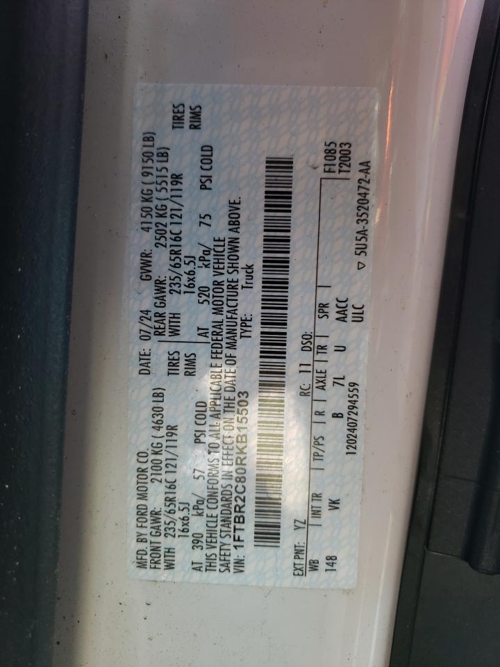 2024 Ford Transit T-250 VIN: 1FTBR2C80RKB15503 Lot: 81299365