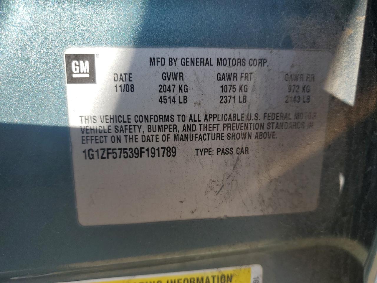 2009 Chevrolet Malibu Hybrid VIN: 1G1ZF57539F191789 Lot: 82078345