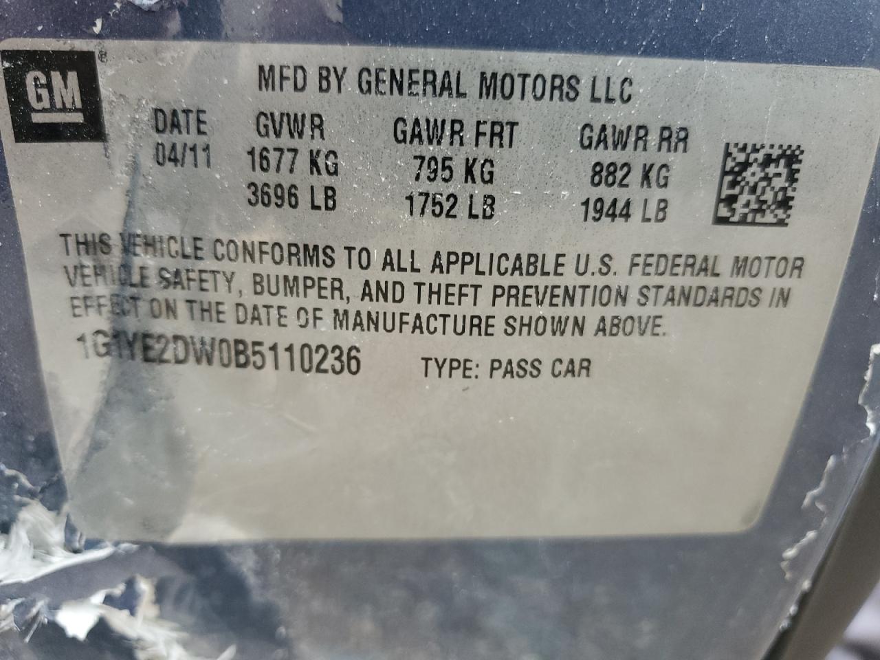 2011 Chevrolet Corvette VIN: 1G1YE2DW0B5110236 Lot: 84400825