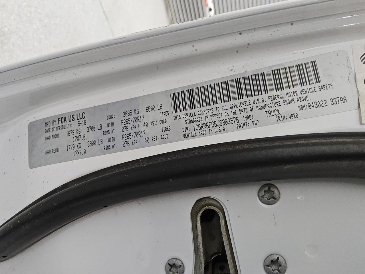 2018 Ram 1500 St VIN: 1C6RR6FG8JS303576 Lot: 80670795