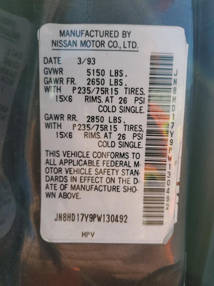1993 Nissan Pathfinder Xe VIN: JN8HD17Y9PW130492 Lot: 71200895