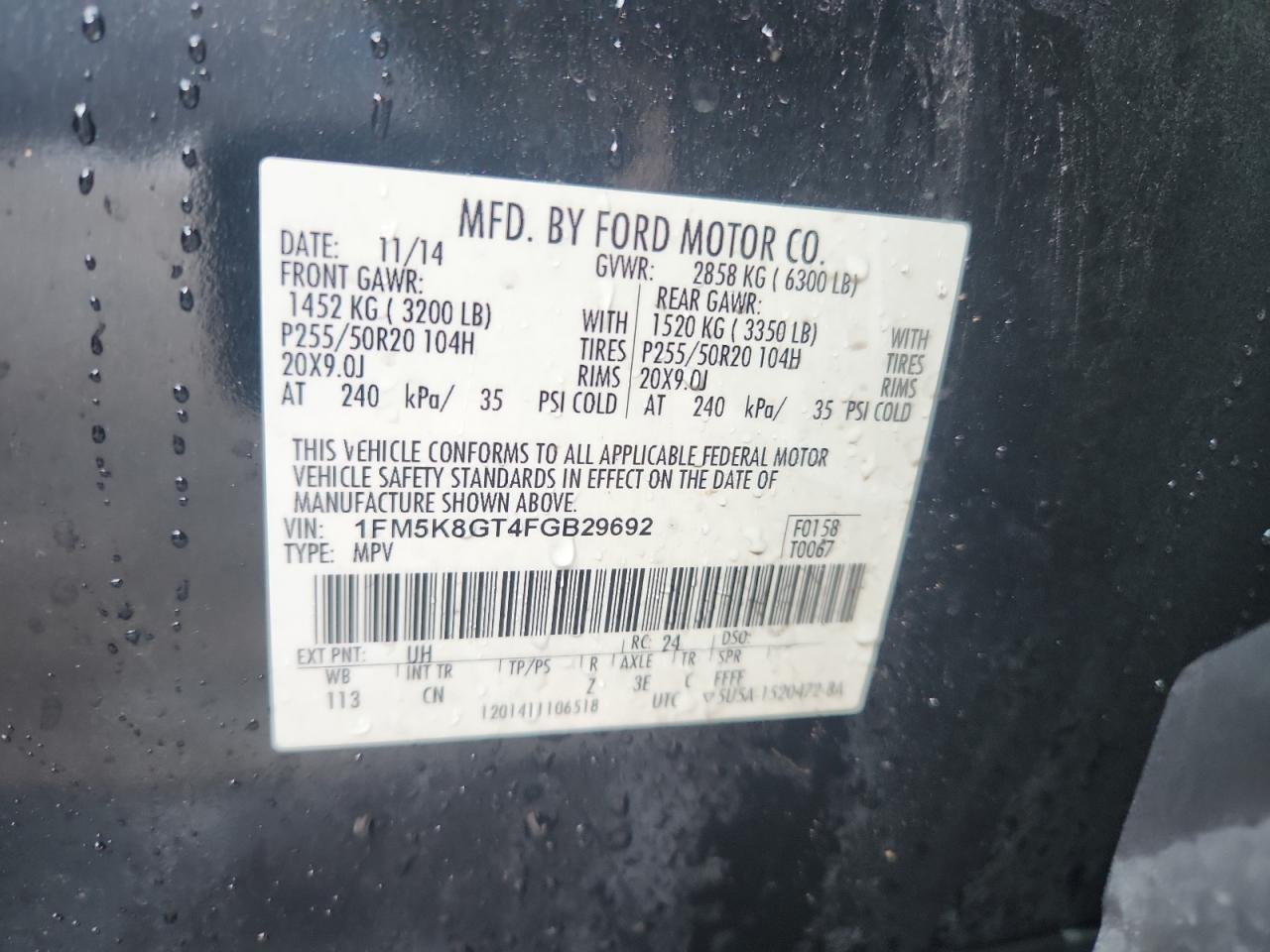 2015 Ford Explorer Sport VIN: 1FM5K8GT4FGB29692 Lot: 84361645