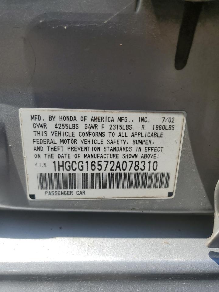 2002 Honda Accord Ex VIN: 1HGCG16572A078310 Lot: 97108315