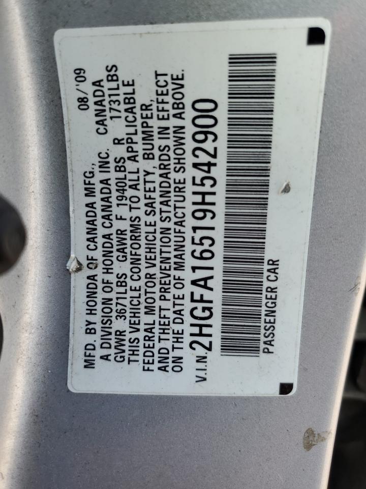 2009 Honda Civic Lx VIN: 2HGFA16519H542900 Lot: 80221835
