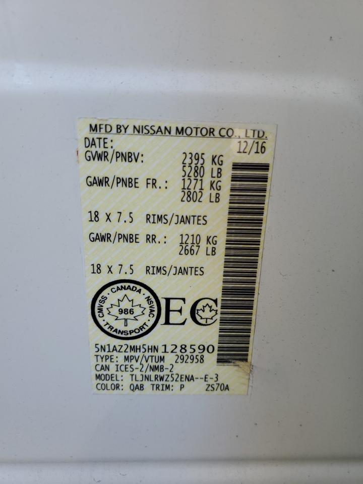 2017 Nissan Murano S VIN: 5N1AZ2MH5HN128590 Lot: 70674605