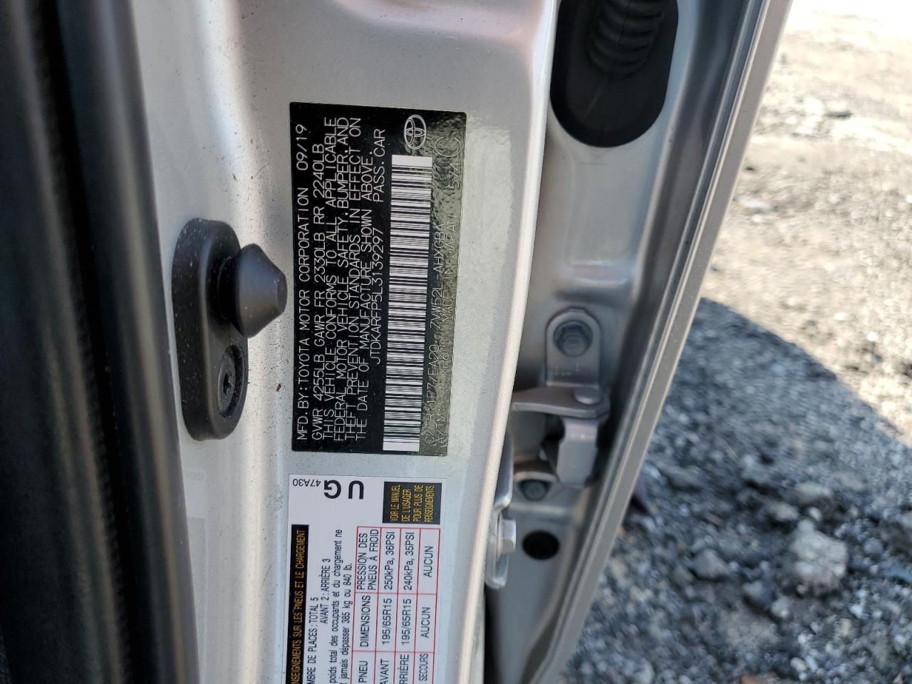 2020 Toyota Prius Prime Le VIN: JTDKARFP5L3139297 Lot: 80696125