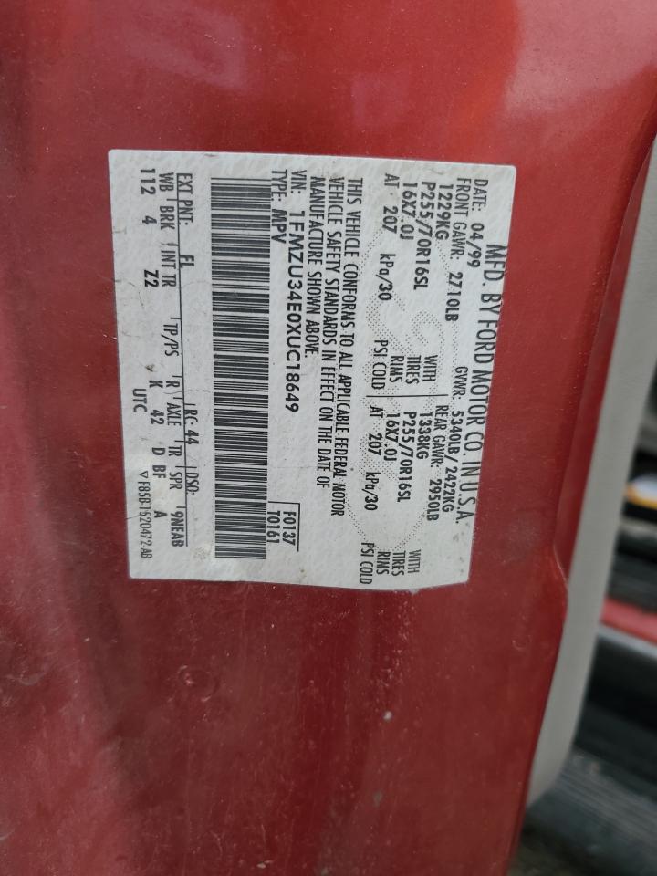 1999 Ford Explorer VIN: 1FMZU34E0XUC18649 Lot: 83829905