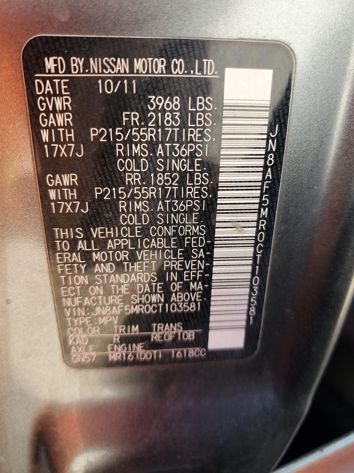 2012 Nissan Juke S VIN: JN8AF5MR0CT103581 Lot: 81440195