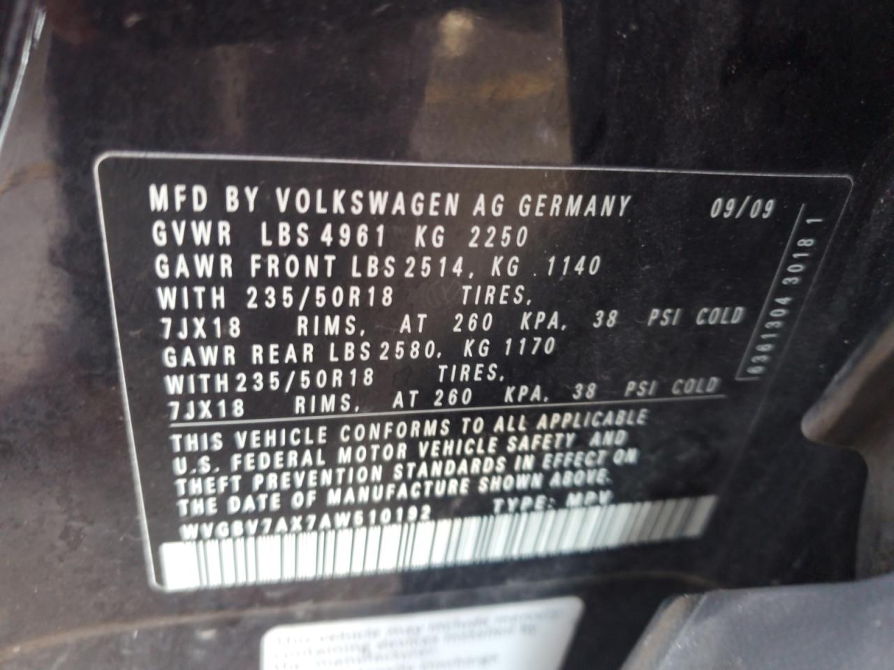 2010 Volkswagen Tiguan Se VIN: WVGBV7AX7AW510192 Lot: 83803615