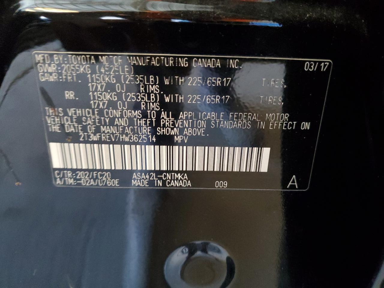 2017 Toyota Rav4 Xle VIN: 2T3WFREV7HW362514 Lot: 71925695