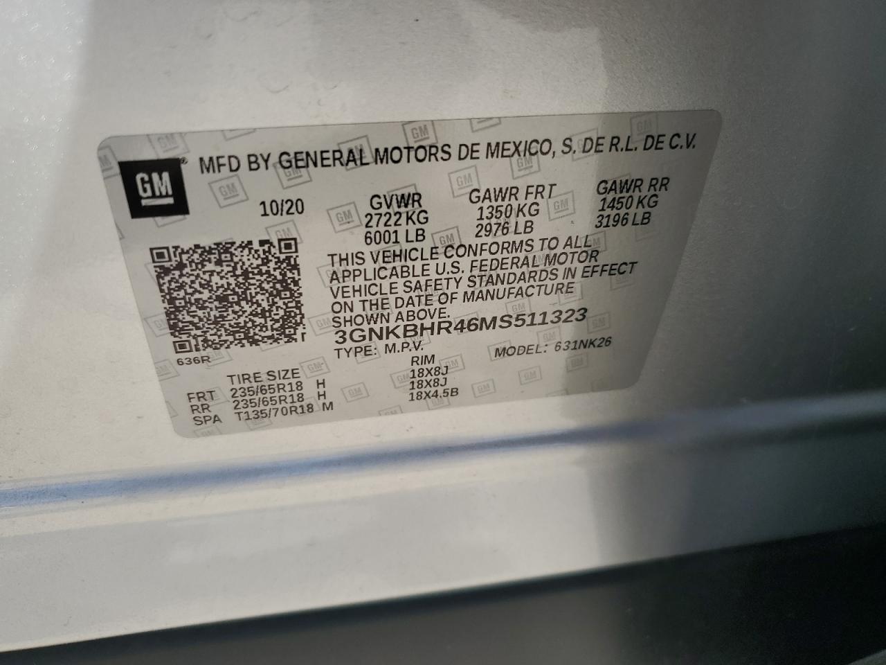 2021 Chevrolet Blazer 2Lt VIN: 3GNKBHR46MS511323 Lot: 81851835