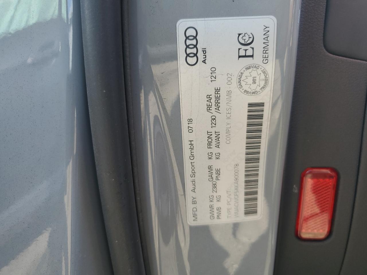 2019 Audi Rs5 VIN: WUACWCF5XKA900078 Lot: 71173805