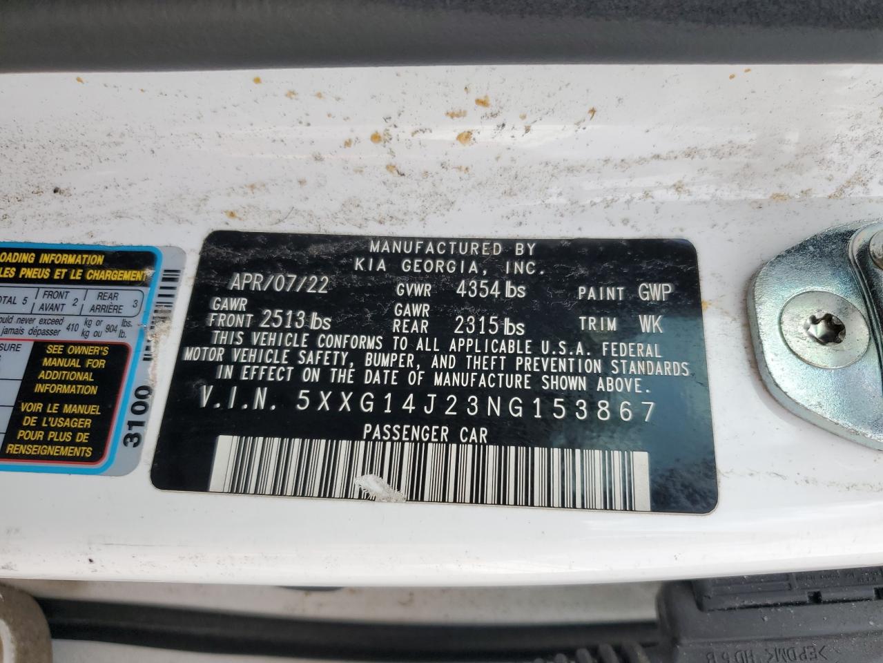 2022 Kia K5 Lxs VIN: 5XXG14J23NG153867 Lot: 84037995