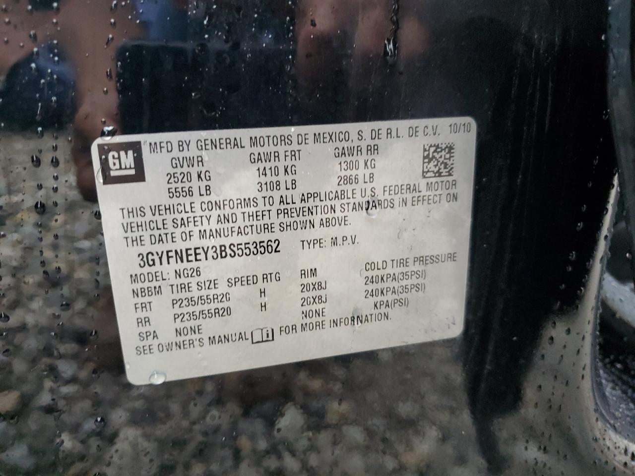 2011 Cadillac Srx Performance Collection VIN: 3GYFNEEY3BS553562 Lot: 81730055