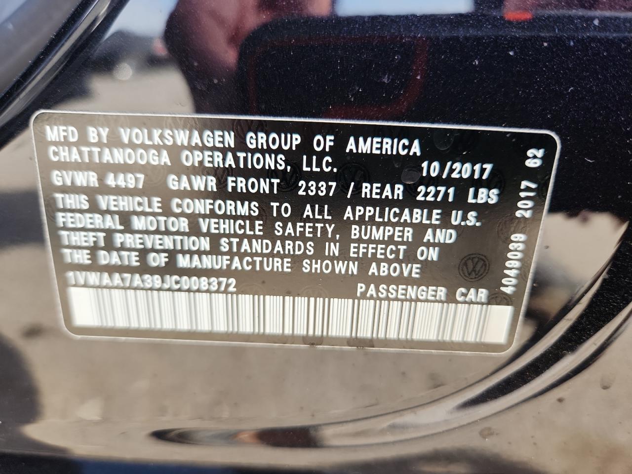 2018 Volkswagen Passat S VIN: 1VWAA7A39JC008372 Lot: 81704105