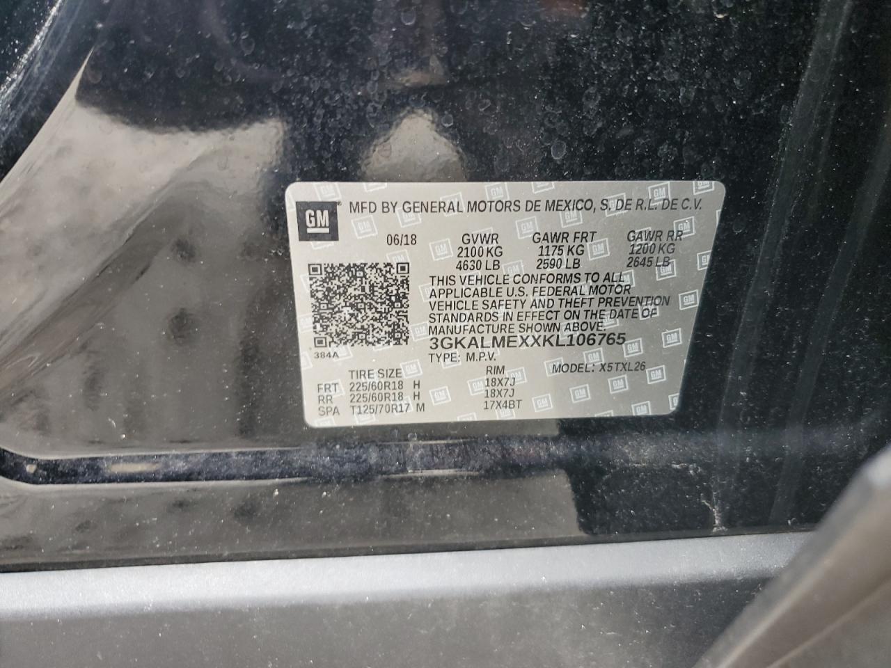 2019 GMC Terrain Sle VIN: 3GKALMEXXKL106765 Lot: 80109045