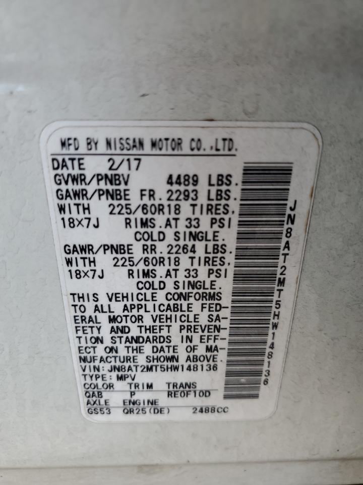 2017 Nissan Rogue S VIN: JN8AT2MT5HW148136 Lot: 80639695