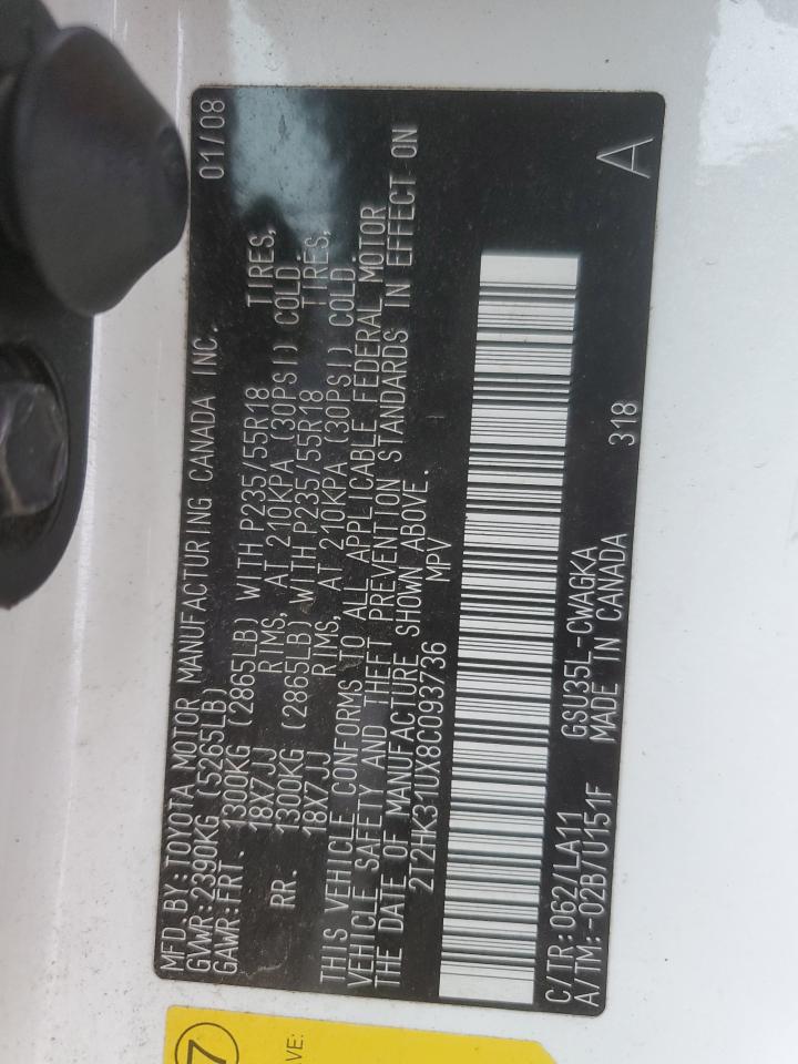 2008 Lexus Rx350 All VIN: 2T2HK31UX8C093736 Lot: 71745765