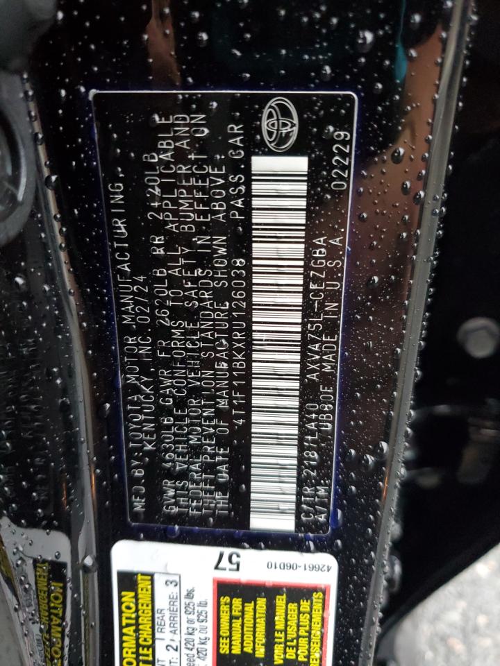 2024 Toyota Camry Xle VIN: 4T1F11BKXRU126038 Lot: 81668875