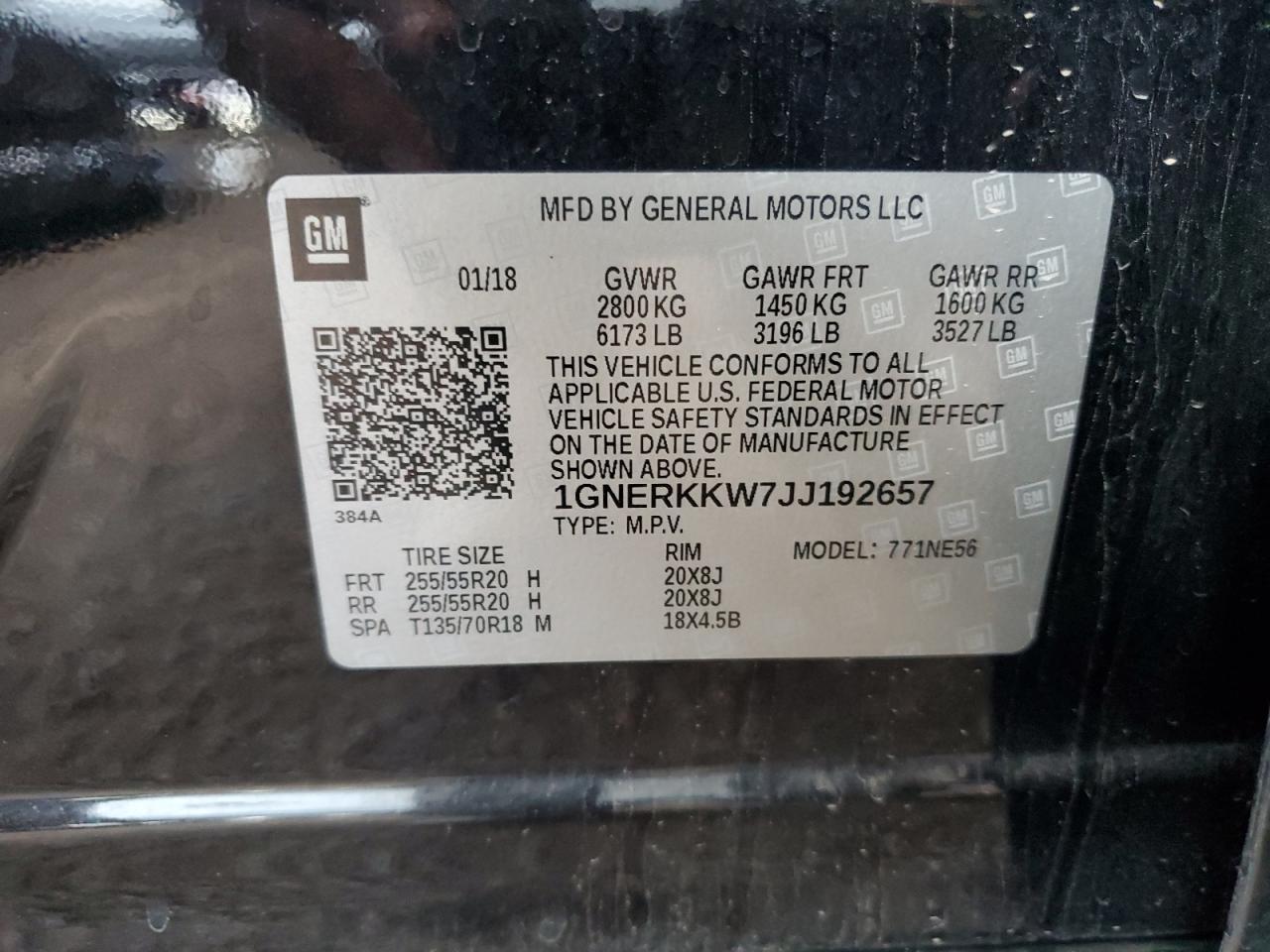 2018 Chevrolet Traverse Premier VIN: 1GNERKKW7JJ192657 Lot: 81286455