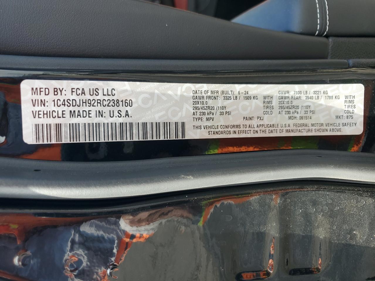 2024 Dodge Durango Srt Hellcat VIN: 1C4SDJH92RC238160 Lot: 68742425