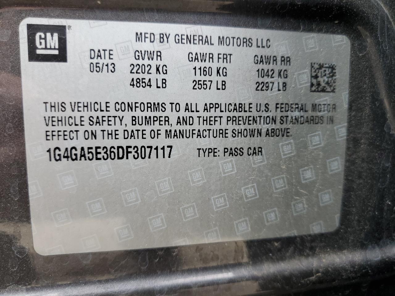 2013 Buick Lacrosse VIN: 1G4GA5E36DF307117 Lot: 84164965
