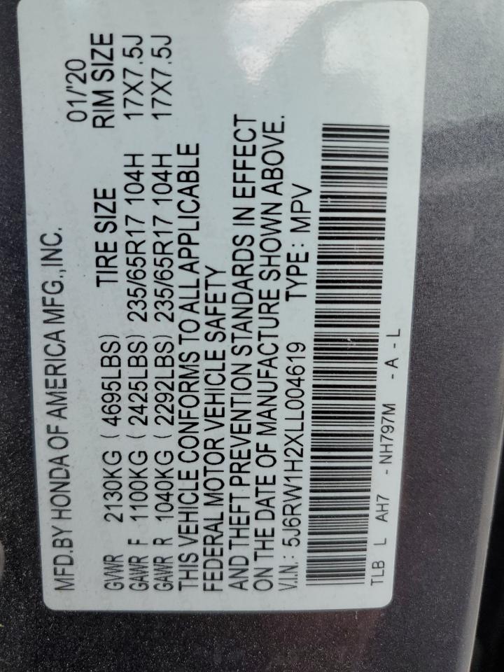 2020 Honda Cr-V Lx VIN: 5J6RW1H2XLL004619 Lot: 81958205