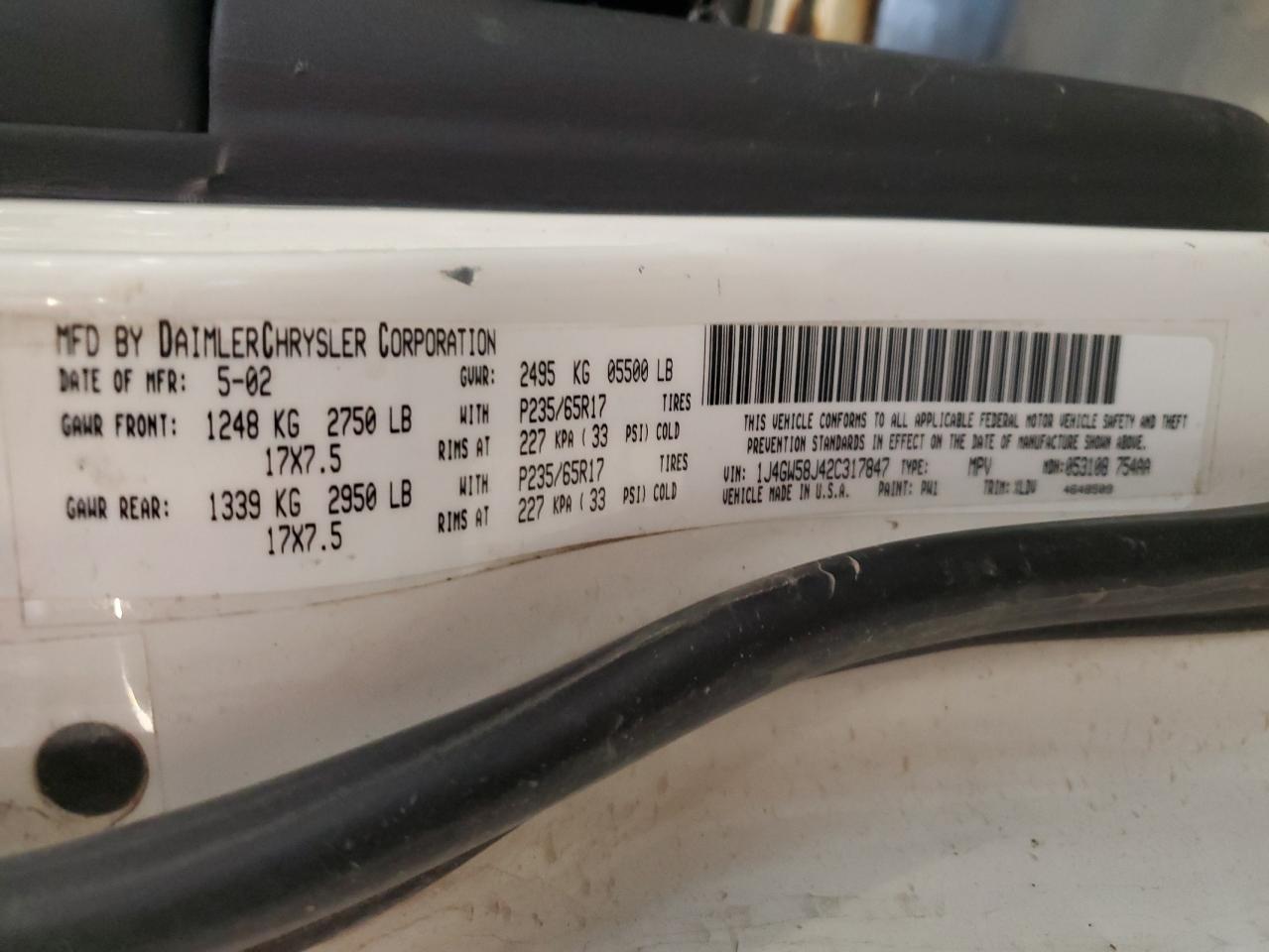 2002 Jeep Grand Cherokee Limited VIN: 1J4GW58J42C317847 Lot: 80570795