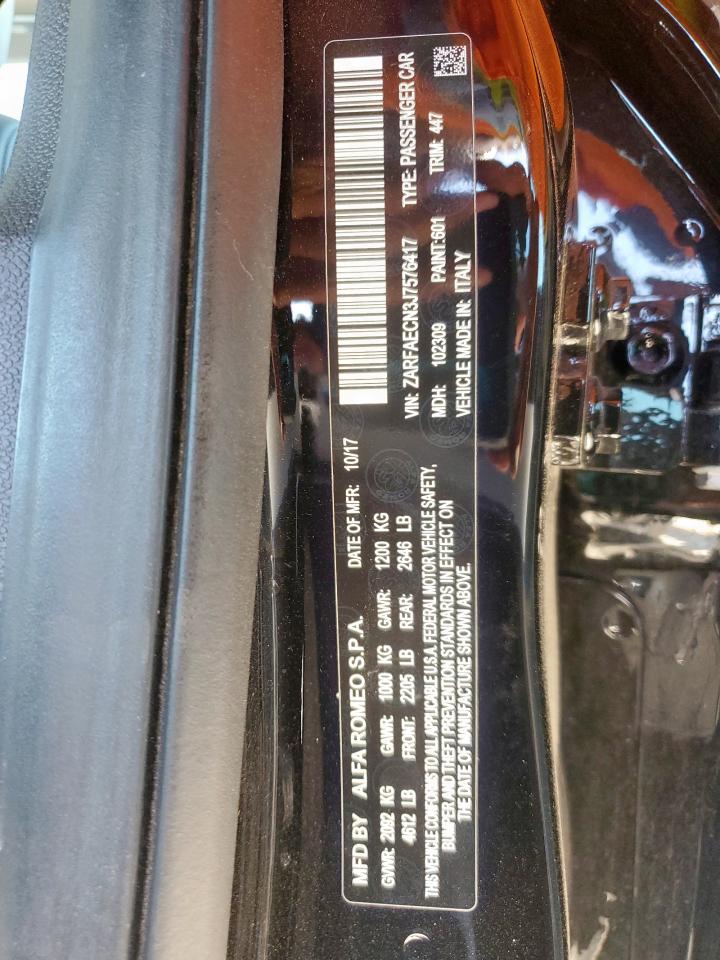 2018 Alfa Romeo Giulia Ti VIN: ZARFAECN3J7576417 Lot: 71709595