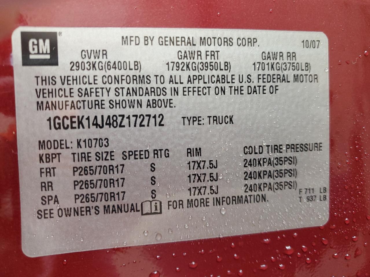 2008 Chevrolet Silverado K1500 VIN: 1GCEK14J48Z172712 Lot: 80329335