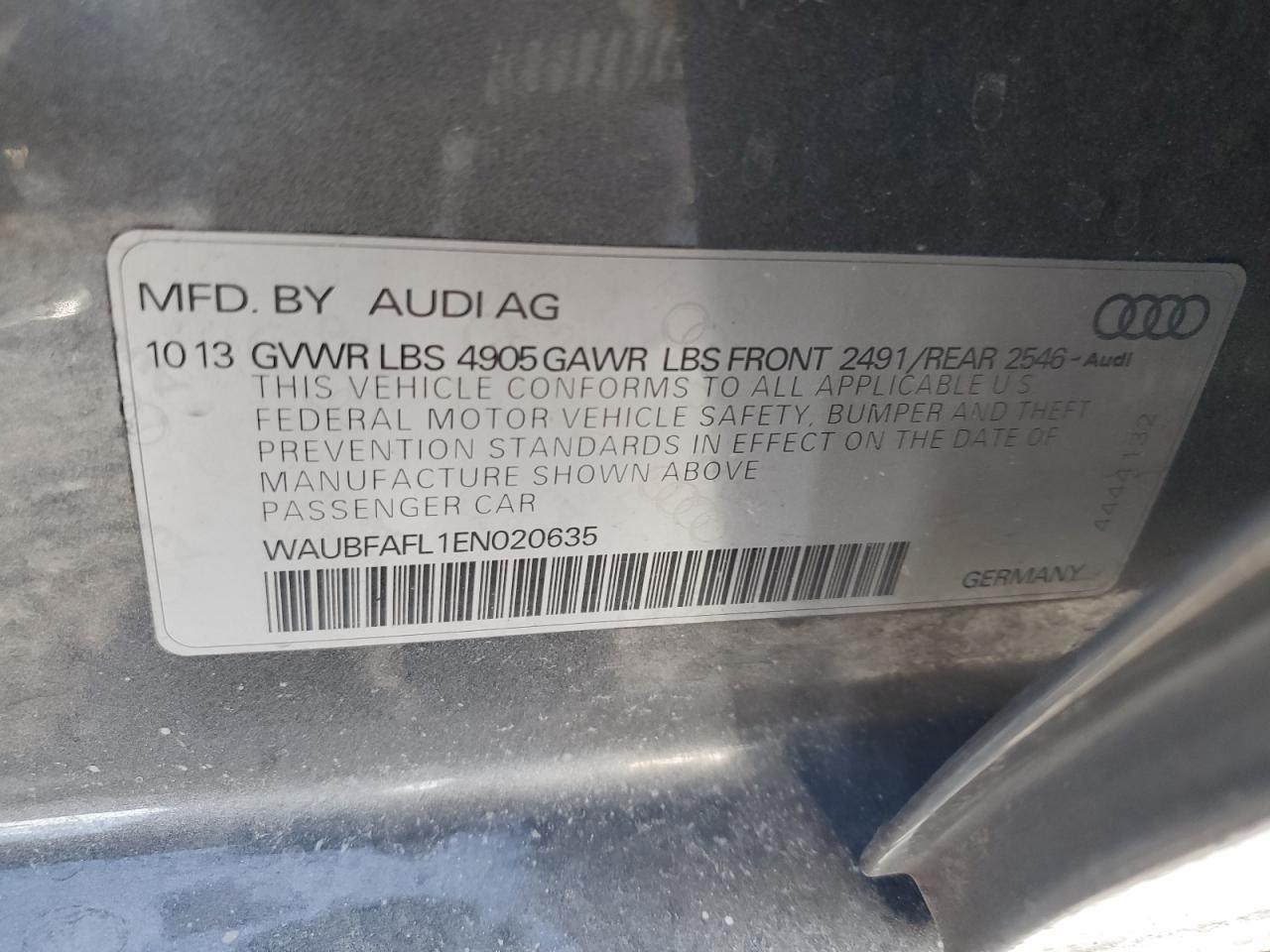 2014 Audi A4 Premium VIN: WAUBFAFL1EN020635 Lot: 71507605