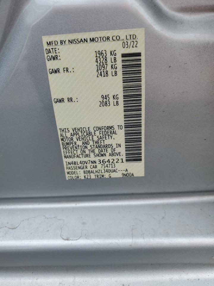 2022 Nissan Altima Sv VIN: 1N4BL4DV7NN364221 Lot: 81348085