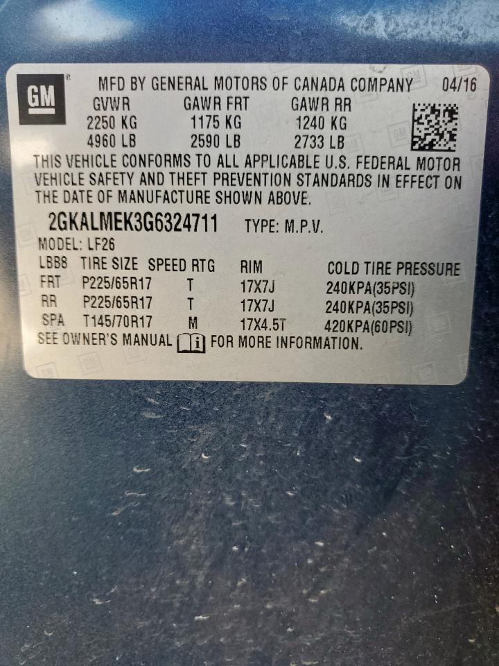 2016 GMC Terrain VIN: 2GKALMEK3G6324711 Lot: 71664205