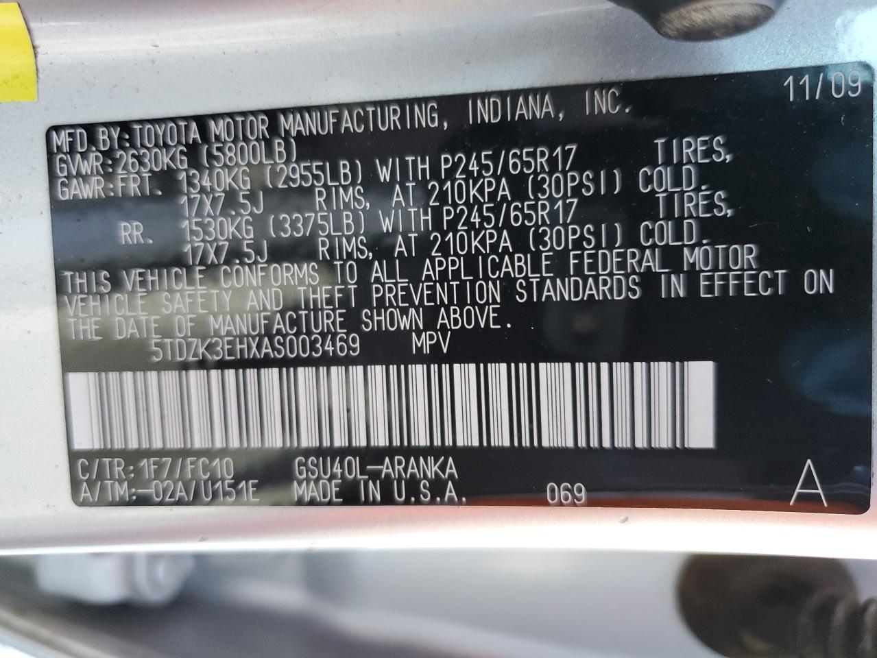 2010 Toyota Highlander VIN: 5TDZK3EHXAS003469 Lot: 82168715