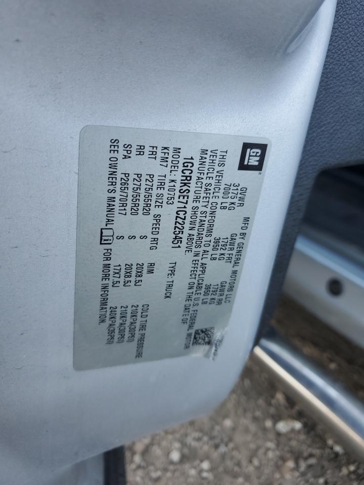 2012 Chevrolet Silverado K1500 Lt VIN: 1GCRKSE71CZ225451 Lot: 70932745