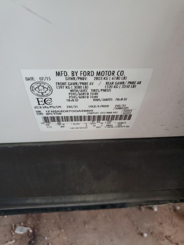 2016 Ford Explorer Xlt VIN: 1FM5K8D87GGA58800 Lot: 81684095