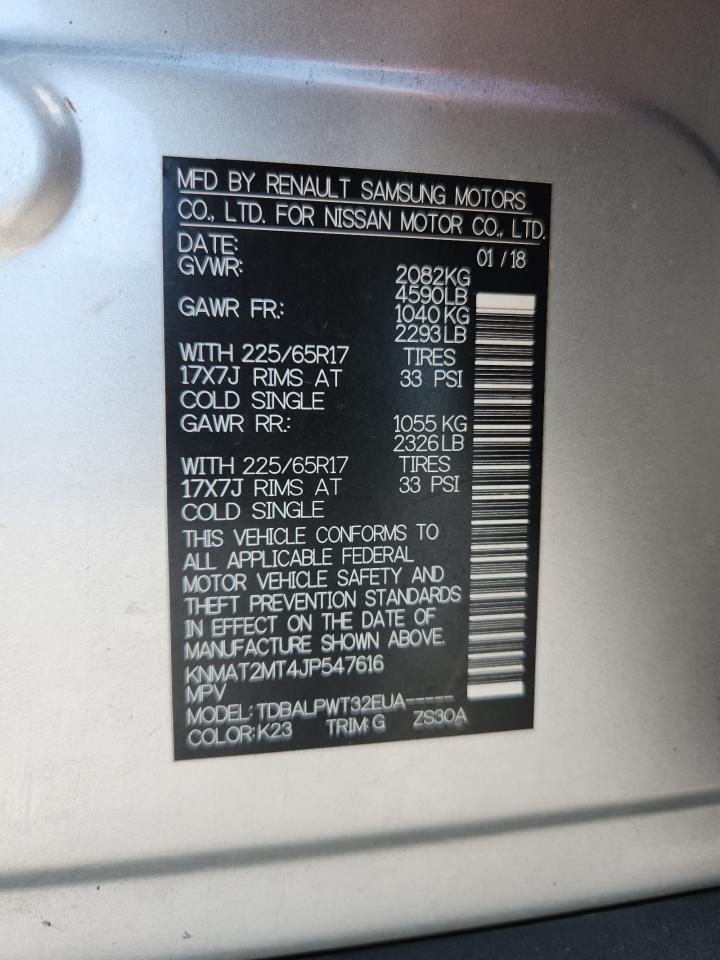 2018 Nissan Rogue S VIN: KNMAT2MT4JP547616 Lot: 71733635